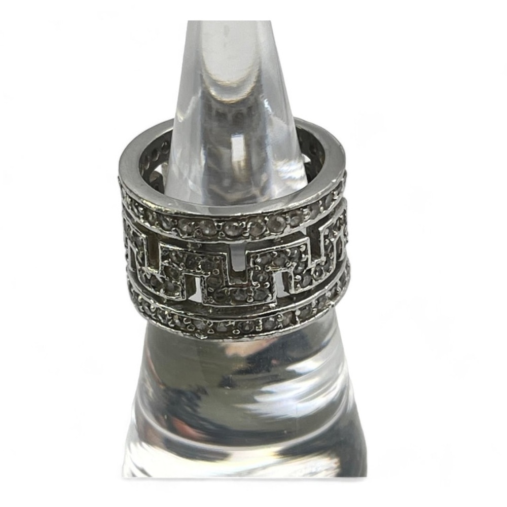 Vintage Heavy Sterling Silver Greek Key Rhinestone Band – Size 5.5 (8.55g)